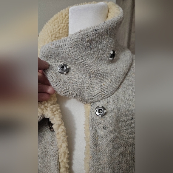 MARTINEZ Cotton blend Sweater jacket marbled grey with sherpa collar. Size S/M - Picture 12 of 15